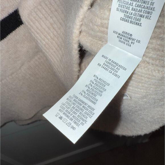 New Aerie Striped Collar V-Neck Oversized Pullover Sweater Tan size XS - Picture 5 of 6